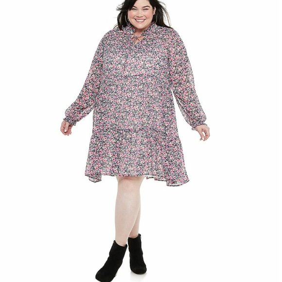 NWT Plus Size EVRI Tiered Chiffon 2 piece dress - Picture 1 of 13